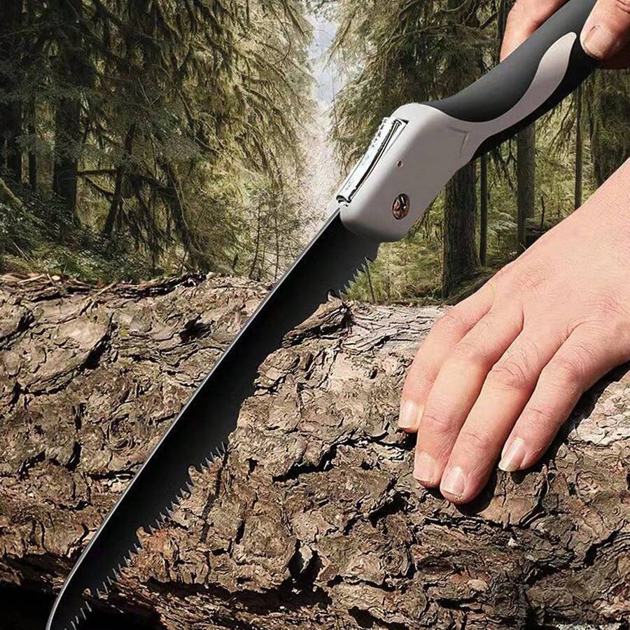 Sierra de mano plegable portátil con mango antideslizante y duradero, capacidad de biselado, no necesita pilas, diseño ergonómico en blanco y negro, duradera para jardinería, reformas del hogar, carpintería, acampadas, herramienta para trabajar la madera, diseño elegante, construcción robusta. - B - Ver 1