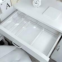 7/1pc Drawer Divider Storage Box, Hair Accessory Organizer Box With Built-In Grid, Jewelry & Cosmetic Storage Box, Transparent PET Plastic Material, Multi-Functional Compartment Box, Suitable For Various Home Drawers, Room, Bathroom, Home Decor, Multiple Sizes Available - Clear - View 2