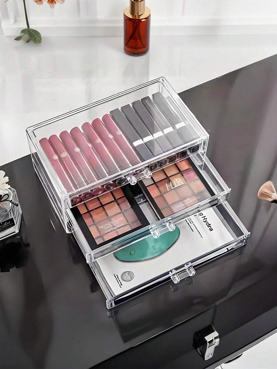 1pc Elegant 3-Tier Acrylic Jewelry Box With 72 Compartments, Transparent And Black Options Available, Suitable For Storing Earrings