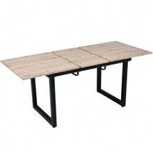 Mesa de comedor extensible, L140/180*W80*H75, estilo industrial, rectangular, mesa de centro/ocio, mesa de comedor de hierro simple y moderna, mesa de comedor multifuncional que ahorra espacio, MDF, aspecto roble + negro - Caqui - Ver 9