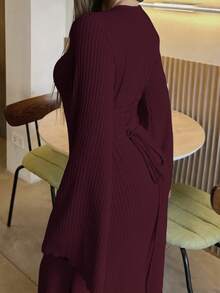 Women's Square Neck Flare Sleeve Long Sleeve Dress, Elegant Dress, Party Dress, Fitted Waist Dress, Soft Fabric - Burgundy - View 2