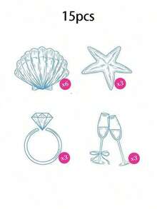 1set Last Toast On Blue Beach Bridal Or Bachelorette Party Decor Seashells, Champagne Glasses Wedding Ring Shaped Paper Beach Seashell Party Banners Ocean Party Decorations Natural Seashell Starfish Conch Theme Cardboard Banners Summer Coastal Beach Sea Birthday Party Shower Supplies - Multicolor - View 7