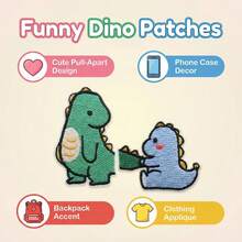1pc Cartoon Dinosaur Embroidered Fabric Patch, Clothes Mending Sticker, Baby Pants Backpack DIY Decoration Patches, Self-Adhesive Gift For Boyfriend/Girlfriend - Multicolor - View 3