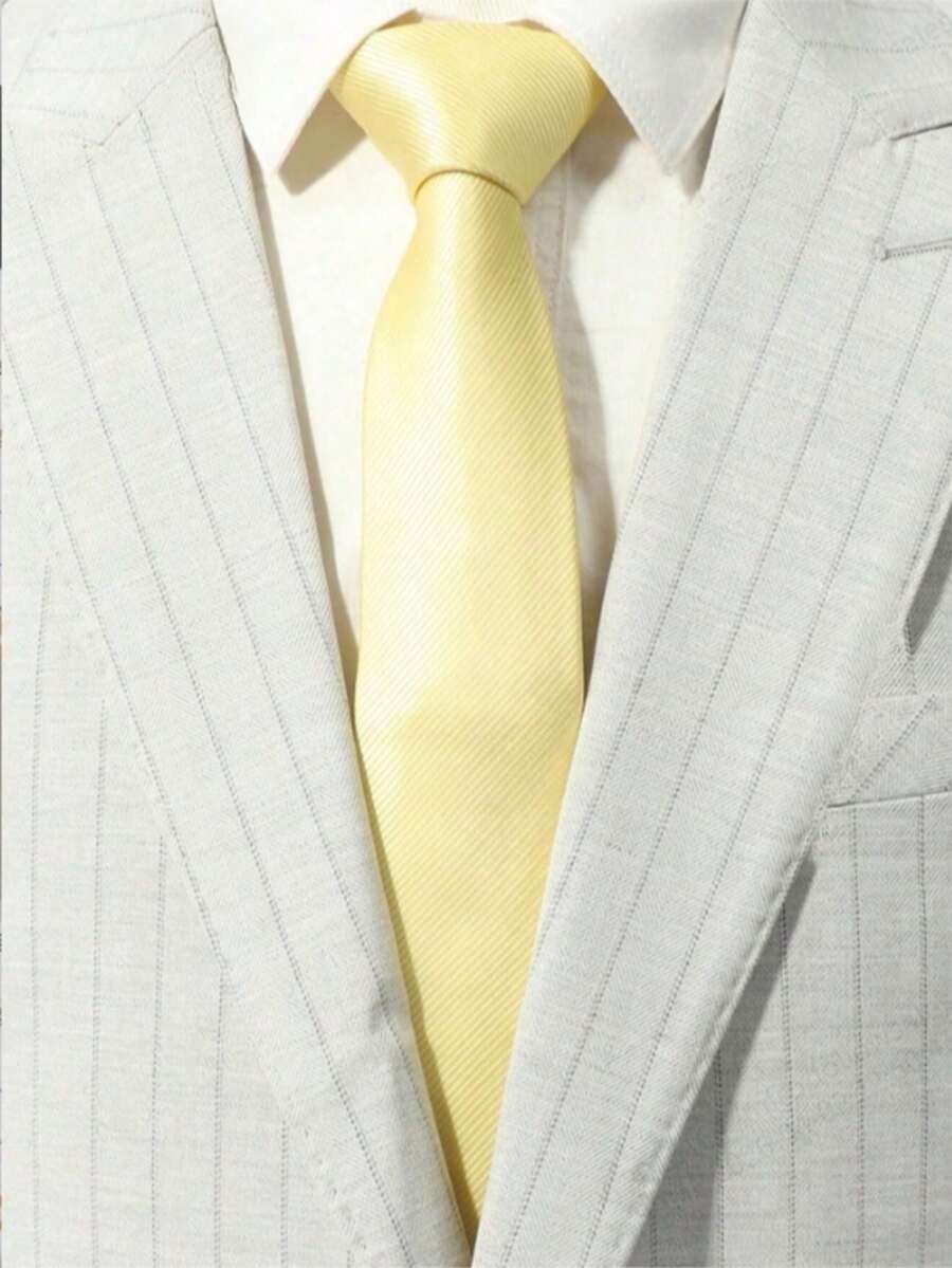 1pc Men's Yellow Fashionable Densely Woven Business Necktie - Yellow - View 1