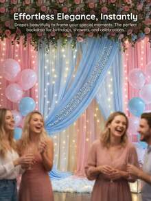 2件装蓝粉双色薄纱背景帘，性别揭晓派对薄纱帘，马卡龙蓝粉配色，一周岁生日派对拍照背景装饰，新生儿派对可重复使用柔软彩色薄纱背景，也适用于儿童房窗帘、婚礼窗帘 - 彩色 - 查看 6