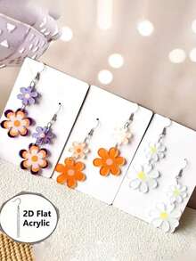 1 paire de boucles d'oreilles à tige fleuries 2D en acrylique connectées, élégantes et à la mode, convenant comme cadeau de la Saint-Valentin et pour un port quotidien - boucles d'oreilles - Voir 2