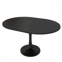 Extendable Oval Dining Table For Coffee And Leisure, Length 100/140 X Width 100 X Height 75 Cm, Modern And Simple, White [OLD SKU: N634P18391921W] - Black - View 7