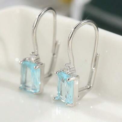 Fashionable Retro Square Earrings, Inlaid With Light Blue Synthetic Cubic Zirconia, Suitable For Daily And Holiday Wear, An Ideal Gift For Her