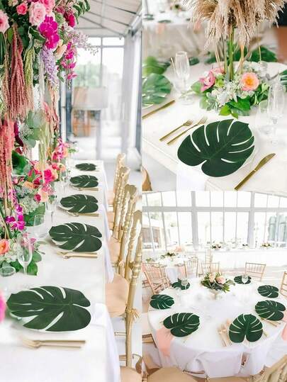 Green Palm Leaves Artificial Tropical Monstera For Safari Jungle Hawaiian Luau Party Table Decoration
