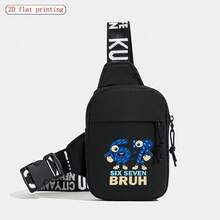 1 件装黑色 67 号印花尼龙大容量拉链时尚斜挎包，男女通用，街头服饰适用 - 彩色 - 查看 16