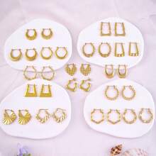 1 Pair Stainless Steel Striped Crescent Moon Shaped Earrings, Fashionable And Interesting Style, Suitable For Daily Wear, Commuting, Party, Gift - Multicolor - View 10