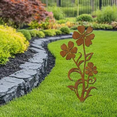 Cọc cắm hoa bằng nhựa giả gỉ sét, đồ trang trí hình bóng mộc mạc, đồ thủ công bằng acrylic cho sân vườn, phong cách đồng quê.