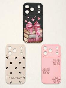 3pcs Bowknot Phone Cases, Soft TPU Full Coverage Anti-Drop Cases With Precise Cutouts, Featuring 3D Rhinestone Bowknot, Healing English Slogan, Hand-Painted Heart Pattern, Suitable For IPhone & Galaxy, Great Gift For Birthday, Holiday, Best Friends - Multicolor - View 38