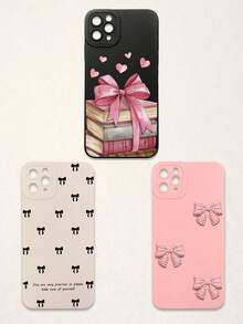 3pcs Bowknot Phone Cases, Soft TPU Full Coverage Anti-Drop Cases With Precise Cutouts, Featuring 3D Rhinestone Bowknot, Healing English Slogan, Hand-Painted Heart Pattern, Suitable For IPhone & Galaxy, Great Gift For Birthday, Holiday, Best Friends - Multicolor - View 80