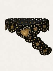 Plus Size XL/XXL Women's Belt, Y2K Style Belt, Bohemian Heart-Shaped Rivet Decor Retro Western Style Suede Belt Accessory, Black Belt, Suitable For Skirts, Music Festivals, Parties, Y2K Style, Plus Size, Valentine's Day - Black - View 7