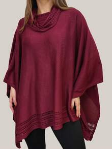 VIA CLOSET Kit Of 2 Women's Knitted Ponchos, Knitted Blankets, High Neck, Wool Coats For Winter - Borgoña/Azul marino - Ver 4