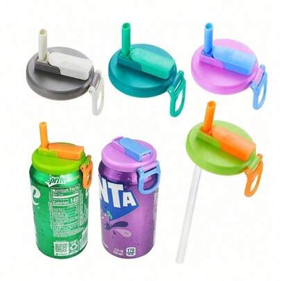 A Reusable Silicone Straw Lid, A Creative New Straw Beverage Can Cover, Suitable For Soda, Drinks, Juice, And Sparkling Water Cans (Please Install According To The Steps To Prevent The Straw From Falling Out). A Summer Essential, Ideal For Outdoor Camping, Vacations, As Well As Family Gatherings With Children And Adults, Ensuring Clean And Hygienic Drinking Of Carbonated Beverages And Reducing Splashes. Cup Accessory And Back-To-School Supplies.