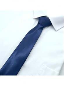 1 pezzo Cravatta slim da 5 cm di colore unito, cravatta fatta a mano adatta per matrimoni e occasioni di lavoro, accessori, regalo per la Festa del Papà - Blu Navy - Visualizzare 3