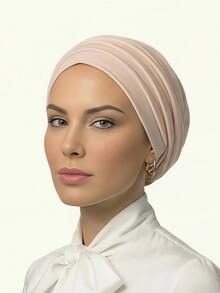 女士经典二合一头巾/头带，褶皱设计，高弹针织面料，吸湿透气，适合穆斯林日常生活和聚会场合。 - 彩色 - 查看 12