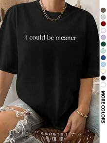 Women's Letter Print Round Neck Tee, Fashion Casual Crew Neck T-Shirt For Daily Holiday Vacation Outdoor Wear, Ladies Clothes For Summer, Top S-5XL C6WU - 黑色 - 查看 7