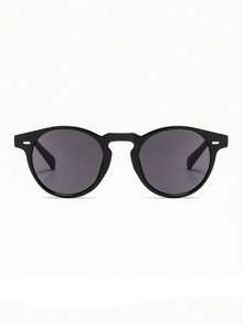 1 Pair Men's Leopard Print Round Vintage Green Lens Rivet Decor Fashion Glasses, Fashionable For Street Style And Vacation - Glossy Black/Grey - View 5