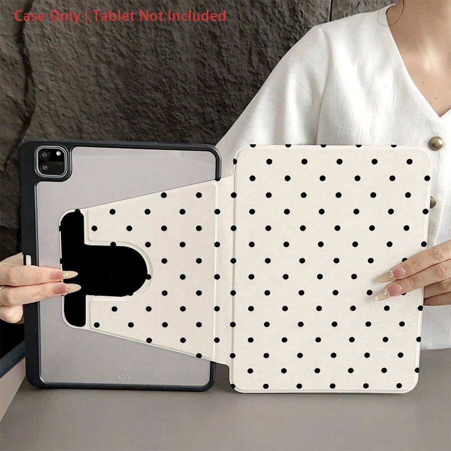 1pc 360° Rotating Black Polka Dot Tablet Protective Case, With Pencil Slot, Multi-Angle Stand, Auto Wake/Sleep, Fit For IPad Pro 11", Air 11"/13" M3, 11" A16, 10th/9th/8th/7th Gen, Air 4/5, 10.9"/10.2"/9.7" - Multicolor - View 1