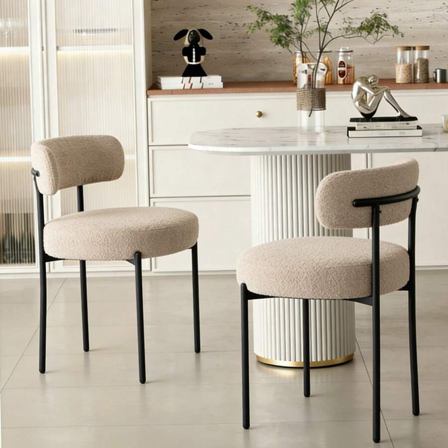 DYHOME  2er-Set Esszimmerstühle mit Rückenlehne, moderne Esszimmerstühle mit schwarzem Metallgestell, geeignet für Küche und Esszimmer - Aprikosenfarben - Übersicht 1