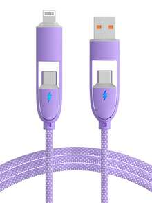 Durcord 四合一 1 米/3.28 英尺/39.37 英寸 100W（最大）尼龙编织 Lightning 数据线，兼容 17/16/15/14/13/12/Pro Max 系列、Galaxy S25 系列及其他智能手机，通用高效充电适配器，充电及数据同步线 - 彩色 - 查看 17