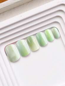 NAIO 24pcs Kids Press On Nails, Green Gradient Full Cover False Nails Colorful Full Cover Short False Nails For Girls, Cute Mixed Pattern Wearable Nail Kit With Storage Box & Nail File - Multicolor - View 4
