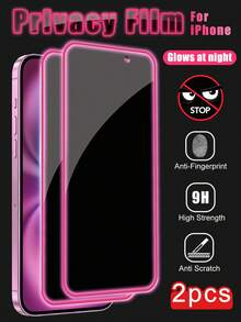 2片裝玫瑰粉發光防窺鋼化玻璃螢幕保護貼，適用於 iPhone 16 | 氣墊設計，易於安裝，發光效果，兼容手機殼，防窺防刮膜 | 兼容 17 Pro Max/17 Pro/17 Air/17/16 Pro Max/16 Pro/16 Plus/16/15 Pro Max/15 Pro/15 Plus/15/14/13/12 | 春季假期日常辦公手機配件禮物 - 黑色 - 查看 15