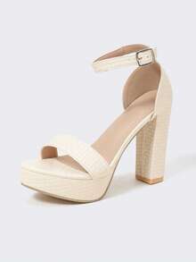 Elegant Ivory Waterproof Thick-Soled High Heel Shoes, Versatile Ankle Strap Thick-Soled Sandals Suitable For Weddings, Banquets, Parties, Dates, Work, Travel, Holidays, Formal Occasions, Daily Wear, Fashionable White Women Sandals - Off White - View 6