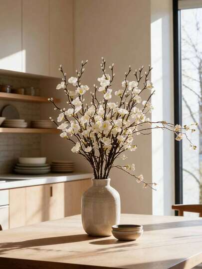 3/8/11/12/14pcs Artificial Flowers White Plum Blossom 21.7'' Fake Winter Sweet Long Stem Plastic Flowers Home Hotel Office Wedding Party Garden Decor Party Packs