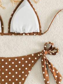 Bộ bikini 2 mảnh thời trang nữ, họa tiết chấm bi đen trắng dễ thương, thích hợp cho kỳ nghỉ hè ở bãi biển và spa. - màu nâu - Xem 5