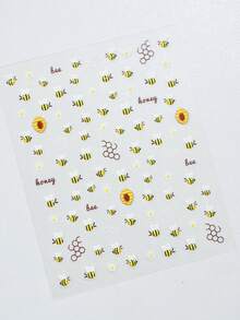 1 Sheet 5D Ladybug & Bee Nail Stickers, Red Ribbon Bow Floral Nail Art Decals, Spring Flower Country Style DIY Nail Decorations - Multicolor - View 3