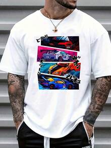 Fashion Car Print T-Shirt White - 白色 - 查看 1