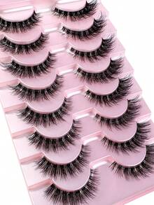 8对自然柔软浓密猫眼假睫毛，透明梗3D仿貂毛短款自然手工假睫毛，蓬松浓密假睫毛条，精致假睫毛，适合日常佩戴、嘉年华、音乐节、婚礼等场合（BB06） - 黑色 - 查看 5