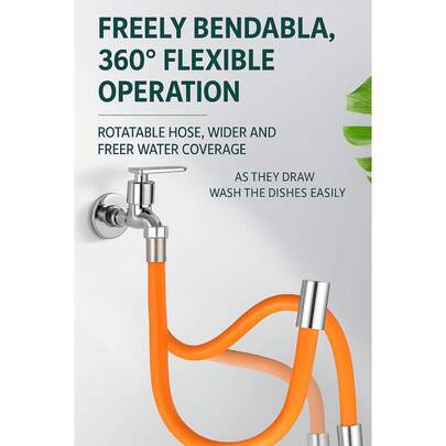 Bộ nối dài vòi nước đa năng xoay 360° chống bắn tóe với ống mềm, bộ lọc khí và ống điều chỉnh được, phù hợp cho bồn rửa nhà bếp và phòng tắm, màu cam - Đồ dùng nhà bếp