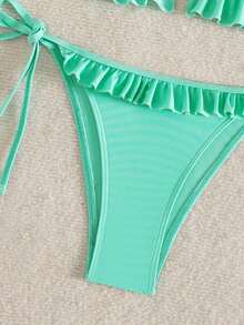 Swim Mod Women's Swimsuit, Two-Piece Bikini Set With Halter Neck, Ruffles And Bow In Solid Color For Summer - 藍色2 - 查看 6