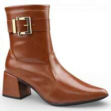 Women's Ankle Boot With Buckle, Medium Block Heel, Comfortable, Pointed Toe, Winter 2026, Formal/Casual - 駝色 - 查看 2