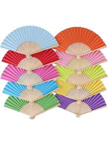 10pcs/Set Summer Essential Simple Paper Folding Fans, White And Colorful Styles, Portable Hand Held Fans Suitable For Weddings, Parties, Christening Ceremony Bride Gifts, DIY Decor And Photography Props,Festival,Accessories - Multicolor - View 7