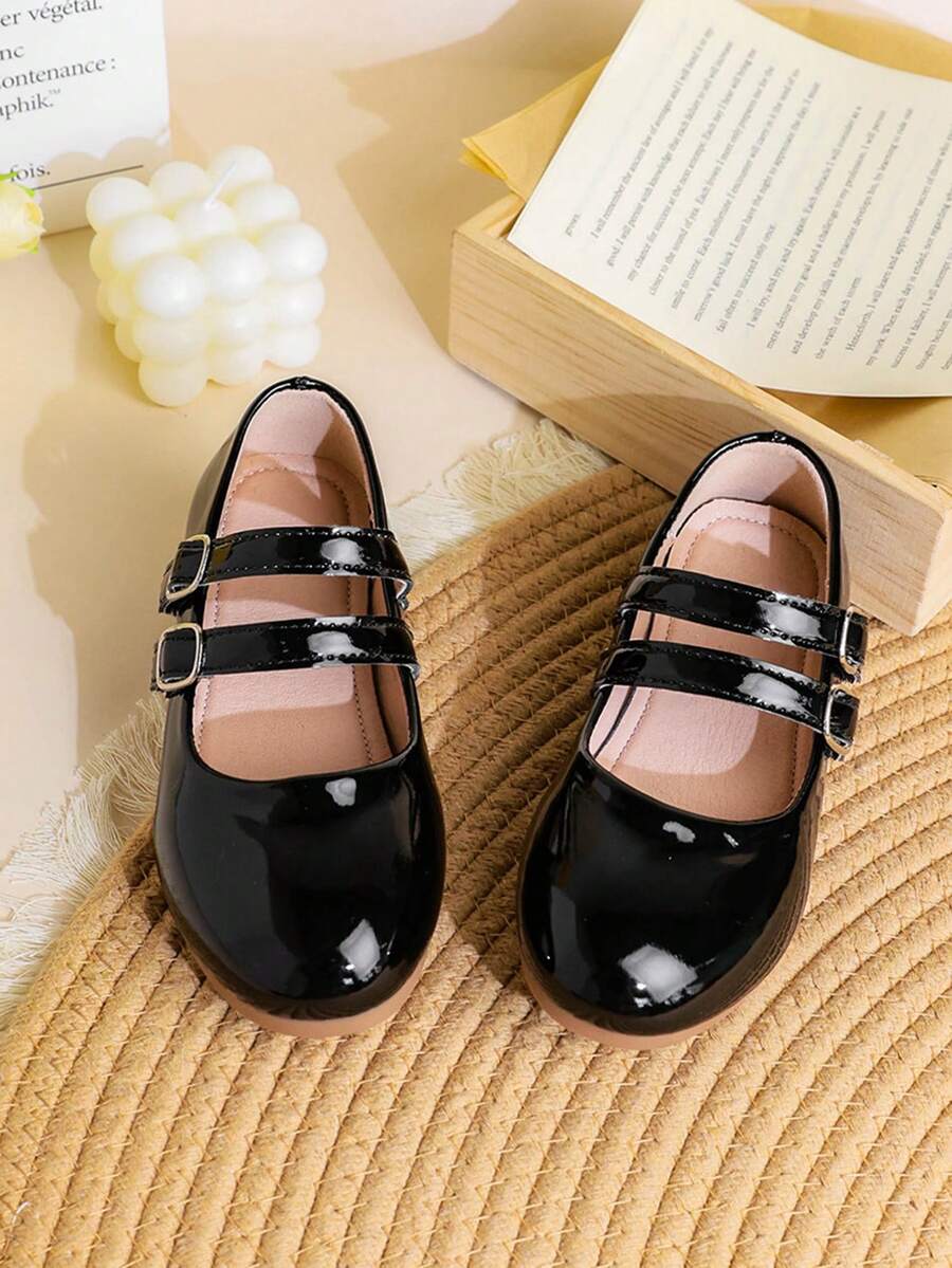 1 Pasang Sepatu Flat Elegan Minimalis Gaya Inggris Warna Polos untuk Anak Perempuan, Cocok untuk Pemakaian Sehari-hari, Musim Semi/Panas - Hitam - View 1