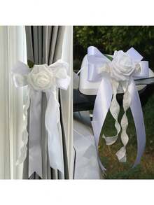 1pc White Butterfly Decor For Wedding Car Rearview Mirror, Backrest, Door Handle, Rearview Mirror, Faux Flower Bouquet, Ribbon, Wedding Wrist Corsage, Indoor Home Decor - Multicolor - View 1