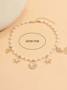 1 chiếc vòng cổ mặt dây chuyền hình vỏ sò vàng mùa hè dành cho tuổi teen, phụ kiện thời trang đính ngọc trai giả hình sinh vật biển, trang sức đeo hàng ngày đa năng. - Nhiều màu - Xem 4