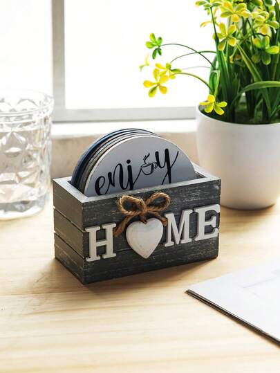 Random Style Wooden Cup Coasters, Natural Wood Grain With Inspirational Quotes, Heat-Resistant & Anti-Slip, Fits Various Cup Sizes, Adds Warmth To Living Room, Dining Room, Study