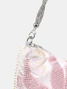 Novachic Twist Crystal Strap, Floral Beaded, Women's Shoulder Bag, Summer Bag, Charming, Elegant & Refined, Understated Luxury, Sparkling Sequins, Luxurious Shine, Women's Shoulder Bag, Evening Clutch, Perfect For Party Girls, Ladies, Brides, Suitable For Parties, Weddings, Galas, Formal Events - Pink - View 4