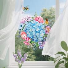 水彩绣球花与鸟图案可移除自粘墙纸，防水防紫外线，适用于阳台、浴室、书房、客厅、卧室 - 多色 - 查看 3