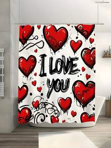 Bộ 1/4 món màu trắng và đỏ * Họa tiết graffiti trái tim "I LOVE YOU" * Bộ rèm tắm phòng tắm in hình; Kiểu dáng graffiti, chống thấm nước và chống mài mòn; Bao gồm 12 móc treo, và đi kèm với bọc bồn cầu, thảm tắm và thảm trải sàn; Được làm từ chất liệu nhựa cao cấp, có thể giặt và chống nấm mốc. - Nhiều màu - Xem 9
