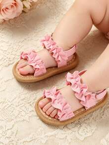 Newborn Infant Girls' Summer Ruffled Open Toe Sandals, Cute Princess Soft Bottom Non-Slip Toddler Shoes, Suitable For Newborns, Babies, Kindergarten, Beach Party, Daily Wear - Pink - View 6