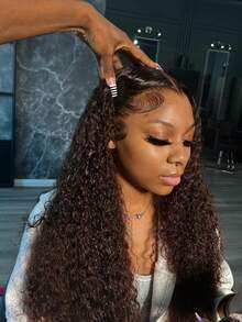 36 Inch Chocolate Brown 13x4 Deep Curly Lace Front Wigs Human Hair Pre Plucked 13x4 Frontal Wigs Human Hair Wet And Wavy HD Lace Jerry Curly Wig Human Hair Wigs For Women - S4 - 查看 3