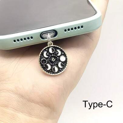 2D Acrylic Moon Phase Pendant, Dust Plug For Mobile Phone Type-C Port, Compatible With Apple